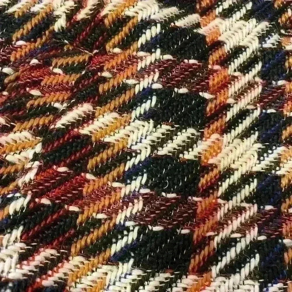 Cabi Regency oversized coat rust navy plaid fringe trim brass look buttons - Picture 4 of 9